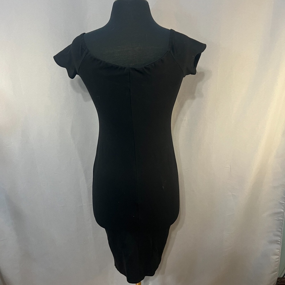 Haute‎ Monde Bodycon Midi Dress Womens Small Black Cap Sleeve Front Zip V-Neck - Picture 3 of 11